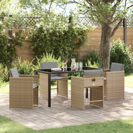 Conjunto de Comedor de Jardín 5 pcs Beige ratán sintético