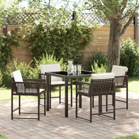 Conjunto de Comedor de Jardín 5 pcs Marrón ratán sintético