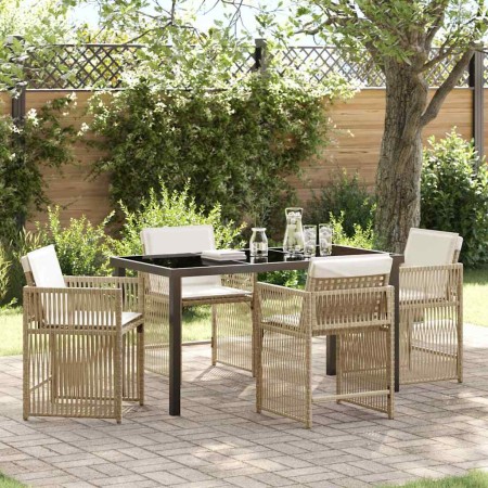 Conjunto de Comedor de Jardín 5 pcs Beige ratán sintético