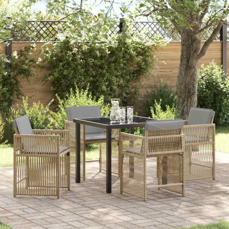 Conjunto de Comedor de Jardín 5 pcs Beige ratán sintético