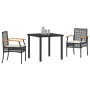 Conjunto de Comedor de Jardín 3 pcs Negro ratán sintético