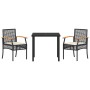 Conjunto de Comedor de Jardín 3 pcs Negro ratán sintético