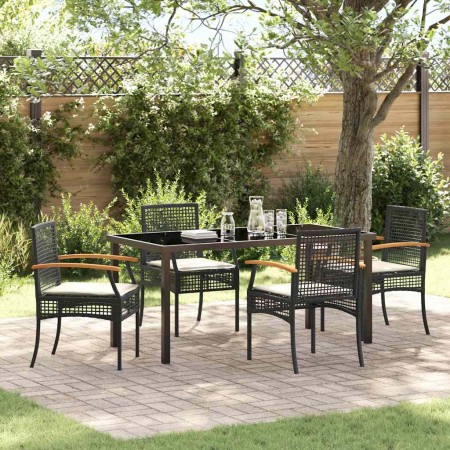 Conjunto de Comedor de Jardín 5 pcs Negro ratán sintético