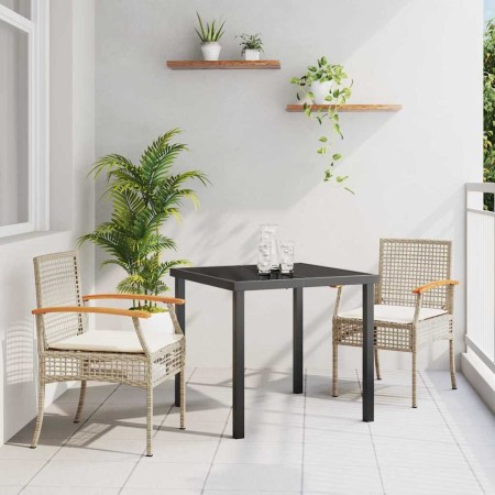 Conjunto de Comedor de Jardín 3 pcs Beige ratán sintético