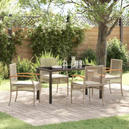 Conjunto de Comedor de Jardín 5 pcs Beige ratán sintético