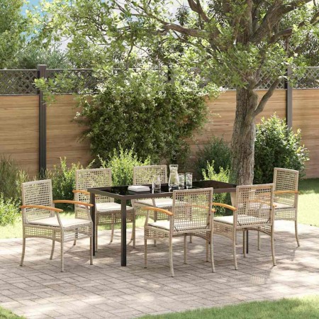 Conjunto de Comedor de Jardín 7 pcs Beige ratán sintético