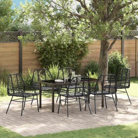 Conjunto de Comedor de Jardín 7 pcs Negro ratán sintético