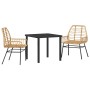 Conjunto de Comedor de Jardín 3 pcs Marrón ratán sintético