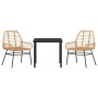 Conjunto de Comedor de Jardín 3 pcs Marrón ratán sintético