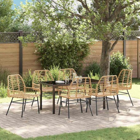 Conjunto de Comedor de Jardín 7 pcs Marrón ratán sintético