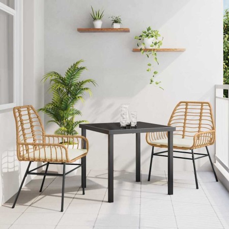 Conjunto de Comedor de Jardín 3 pcs Marrón ratán sintético