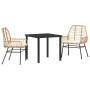 Conjunto de Comedor de Jardín 3 pcs Marrón ratán sintético