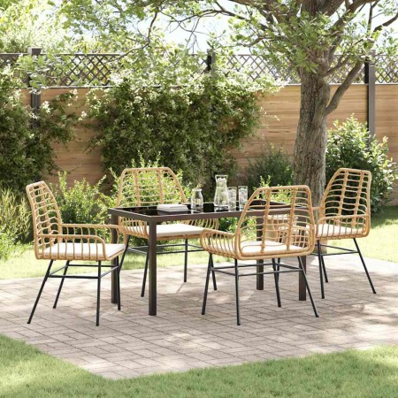 Conjunto de Comedor de Jardín 5 pcs Marrón ratán sintético