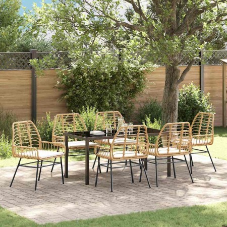 Conjunto de Comedor de Jardín 7 pcs Marrón ratán sintético
