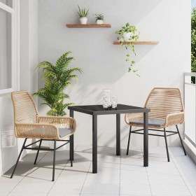 Conjunto de Comedor de Jardín 3 pcs Marrón ratán sintético