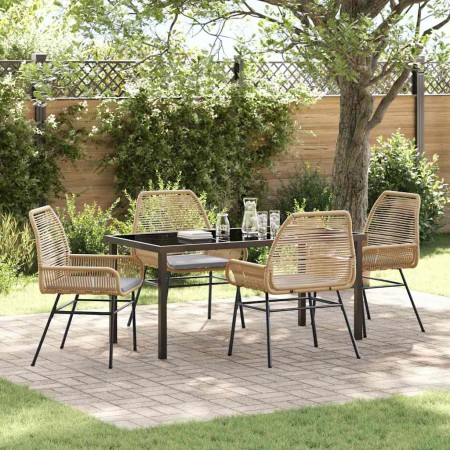 Conjunto de Comedor de Jardín 5 pcs Marrón ratán sintético