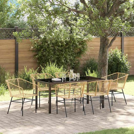 Conjunto de Comedor de Jardín 7 pcs Marrón ratán sintético
