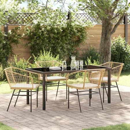 Conjunto de Comedor de Jardín 5 pcs Marrón ratán sintético
