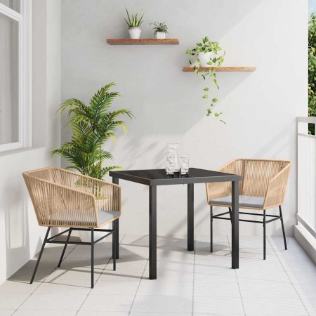 Conjunto de Comedor de Jardín 3 pcs Marrón Poliratán