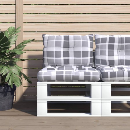 Cojines para palets 2 unidades tela a cuadros gris