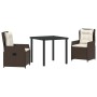 Conjunto de Comedor de Jardín 3 pcs Marrón ratán sintético