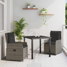 Conjunto de Comedor de Jardín 3 pcs Gris ratán sintético