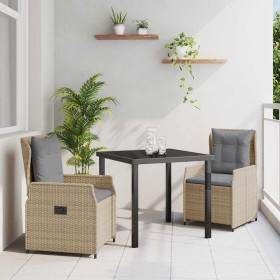 Conjunto de Comedor de Jardín 3 pcs Beige ratán sintético