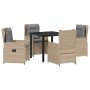 Conjunto de Comedor de Jardín 5 pcs Beige ratán sintético