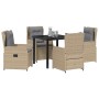 Conjunto de Comedor de Jardín 5 pcs Beige ratán sintético