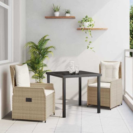 Conjunto de Comedor de Jardín 3 pcs Beige ratán sintético