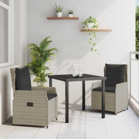 Conjunto de Comedor de Jardín 3 pcs Gris Claro ratán sintético