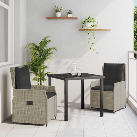 Conjunto de Comedor de Jardín 3 pcs Gris Claro ratán sintético