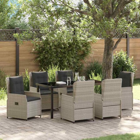 Conjunto de Comedor de Jardín 7 pcs Gris Claro ratán sintético