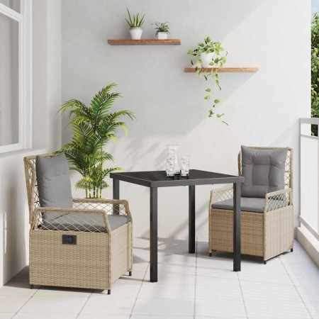 Conjunto de Comedor de Jardín 3 pcs Beige ratán sintético