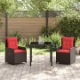 Conjunto de Comedor de Jardín 3 pcs Marrón Poliratán