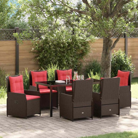 Conjunto de Comedor de Jardín 7 pcs Marrón Poliratán
