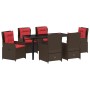 Conjunto de Comedor de Jardín 7 pcs Marrón Poliratán
