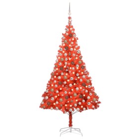 Árbol de Navidad preiluminado con luces y bolas rojo 240 cm