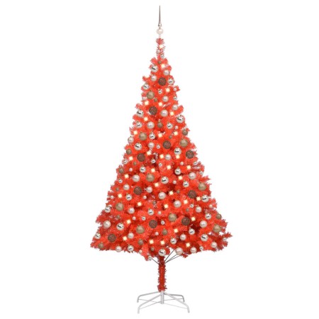 Árbol de Navidad preiluminado con luces y bolas rojo 240 cm