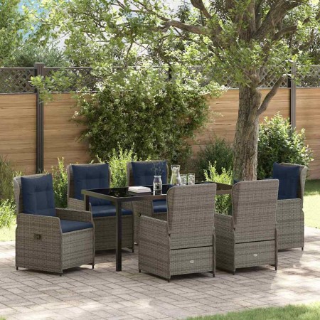 Conjunto de Comedor de Jardín 7 pcs Gris Poliratán