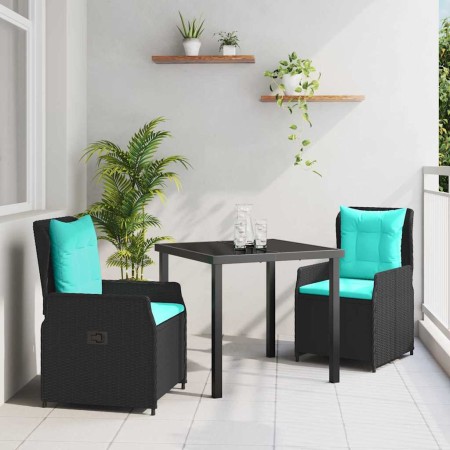 Conjunto de Comedor de Jardín 3 pcs Negro Poliratán