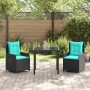Conjunto de Comedor de Jardín 3 pcs Negro Poliratán