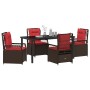 Conjunto de Comedor de Jardín 5 pcs Marrón ratán sintético