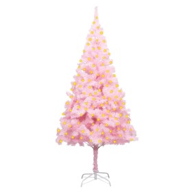 Árbol de Navidad artificial con LEDs y soporte PVC rosa 180 cm