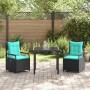 Conjunto de Comedor de Jardín 3 pcs Negro ratán sintético
