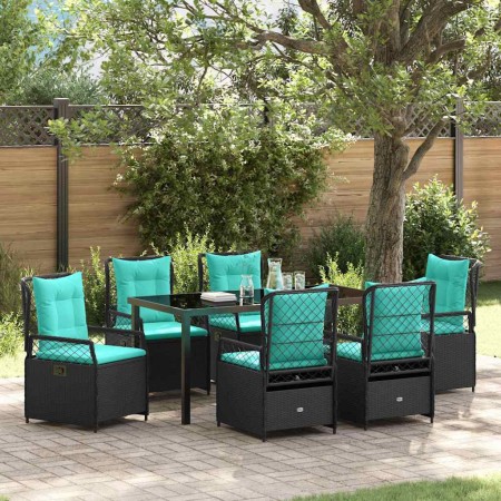Conjunto de Comedor de Jardín 7 pcs Negro ratán sintético