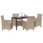 Conjunto de Comedor de Jardín 5 pcs Beige ratán sintético