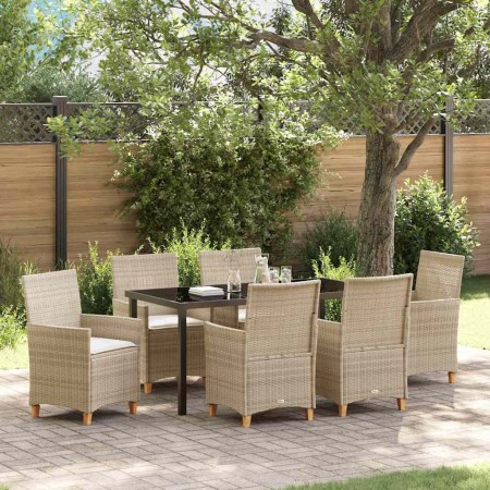 Conjunto de Comedor de Jardín 7 pcs Beige ratán sintético