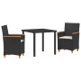 Conjunto de Comedor de Jardín 3 pcs Negro ratán sintético