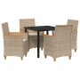 Conjunto de Comedor de Jardín 5 pcs Beige ratán sintético